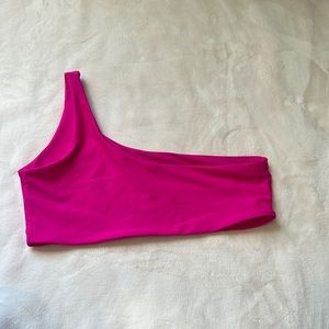bright pink one shoulder bikini top